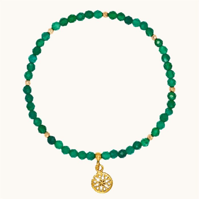 BDE63 Bransoletka elastyczna wykonana z agatów oraz srebra pozłacanego 24K