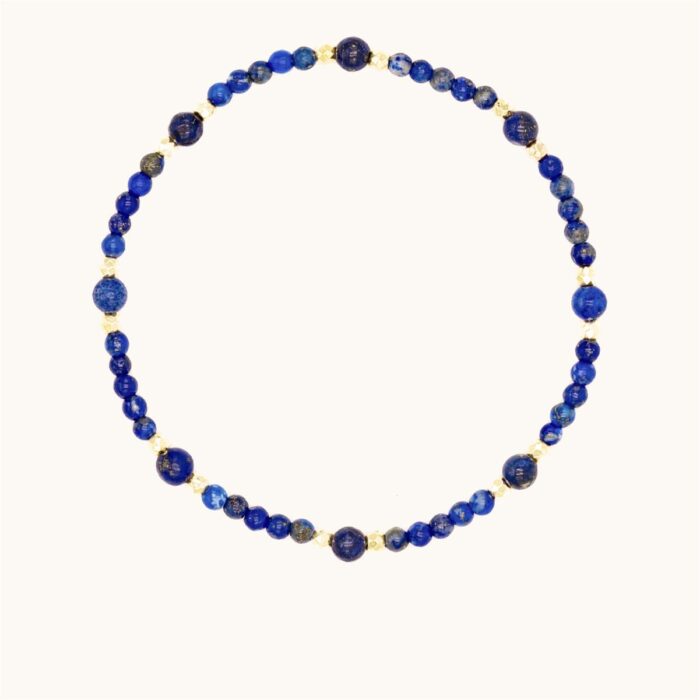 BDE53 Bransoletka elastyczna z lapis lazuli i srebra pozłacanego 24K