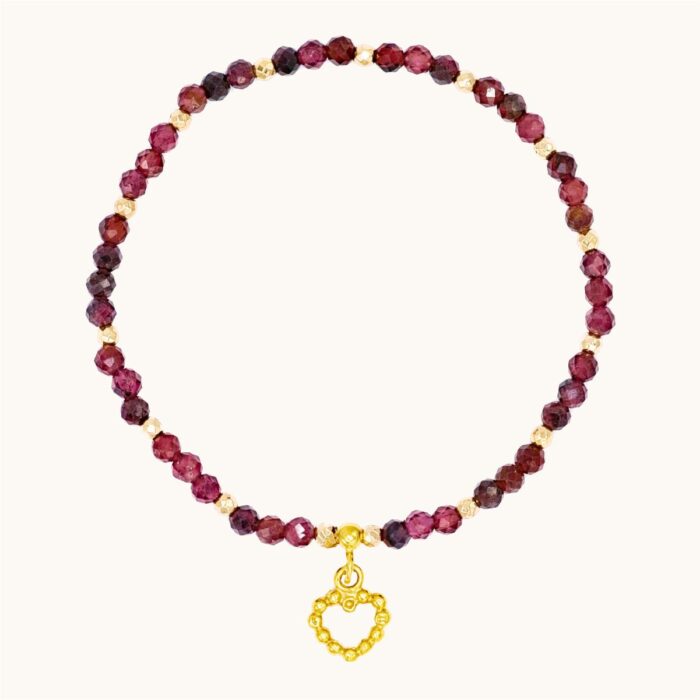 BDE51 Bransoletka elastyczna z granatów oraz srebra pozłacanego 24K