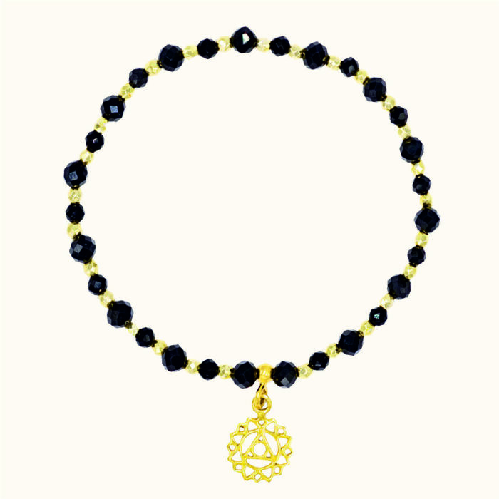 BDE94 Bransoletka elastyczna ze spineli, agatów oraz srebra pozłacanego 24K