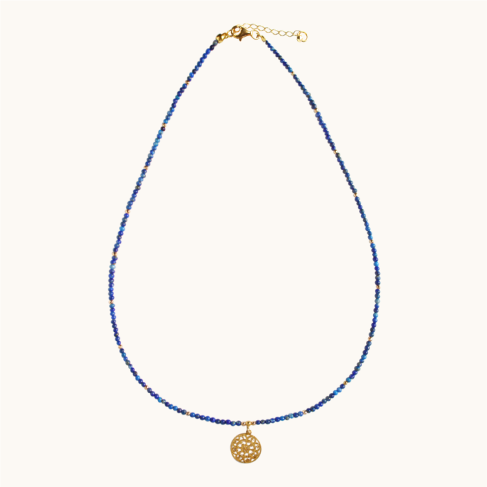 N37 Naszyjnik z lapis lazuli i srebra pozłacanego 24K
