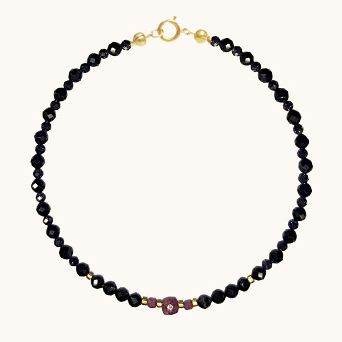 BDZ62 Bransoletka z turmalinów, agatów, rubinów oraz srebra z 18K złotem