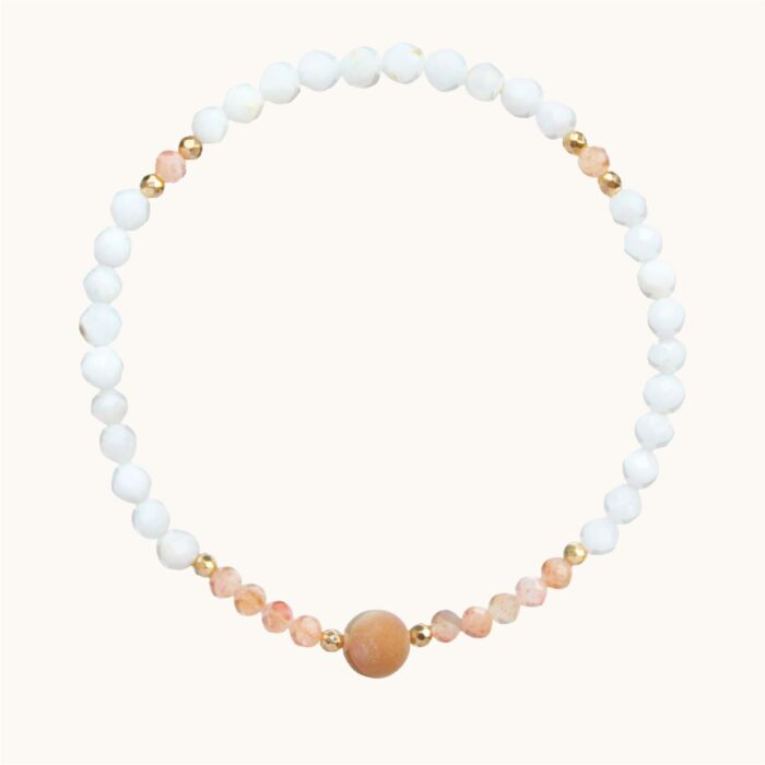 BDE81 Bransoletka elastyczna z  akwamarynów, kamieni słonecznych i amazonitu