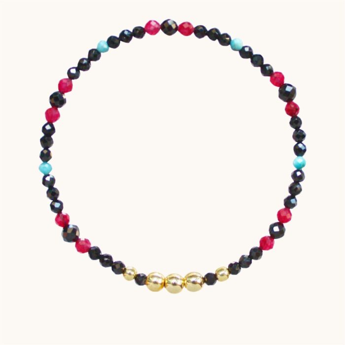 BDE67 Bransoletka elastyczna ze spineli, rubinów klarowanych, apatytów i hematytów