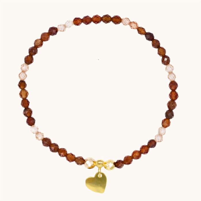 BDE60 Elastyczna bransoletka z granatów, cyrkonii oraz srebra pozłacanego 24K