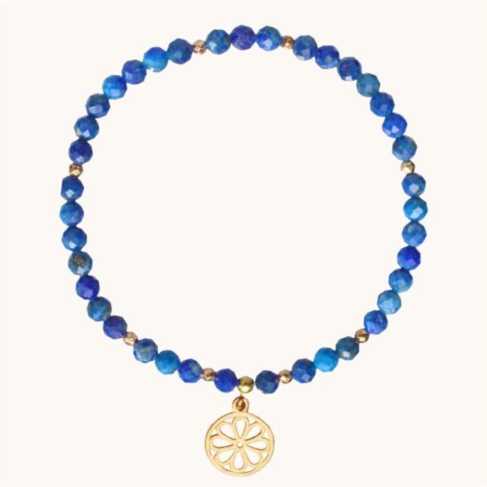 BDE52 Bransoletka elastyczna z lapis lazuli oraz srebra pozłacanego 24K