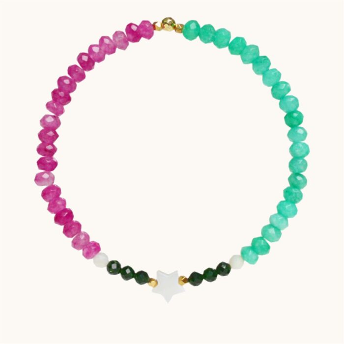 BDE86 Bransoletka elastyczna z agatów, masy perłowej i hematytów