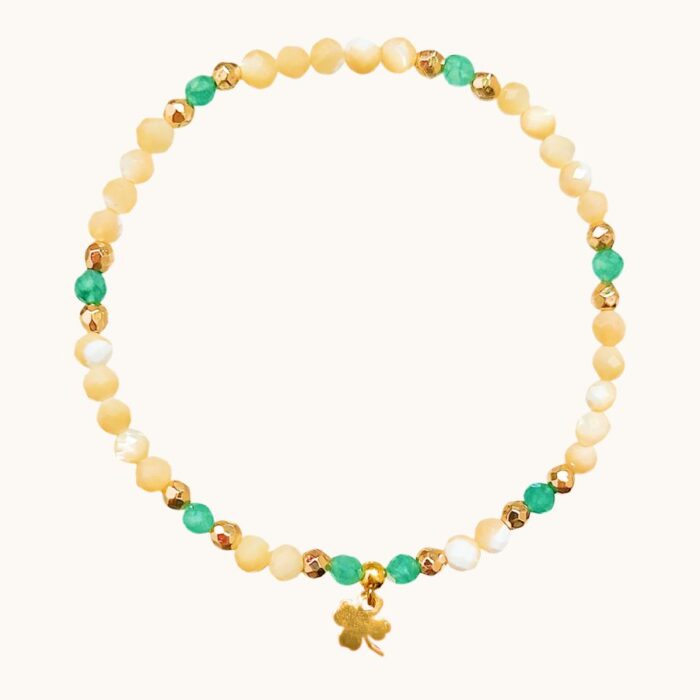 BDE72 Bransoletka elastyczna ze szmaragdów, hematytów oraz srebra pozłacanego 24K