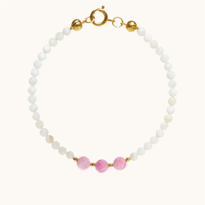 BDZ42 Bransoletka masy perłowej i hematytów oraz srebra pozłacanego 24K