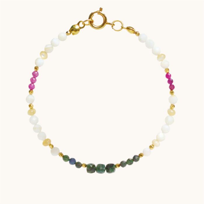 BDZ46 Bransoletka ze szmaragdów, rubinów oraz srebra pozłacanego 24K