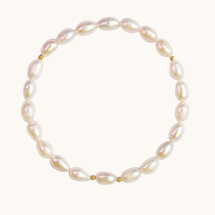 BDE100 Bransoletka elastyczna z pereł i srebra pozłacanego 24K