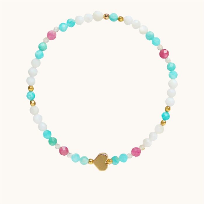 BDE85 Bransoletka elastyczna z cytrynów, amazonitów, turmalinów i masy perłowej