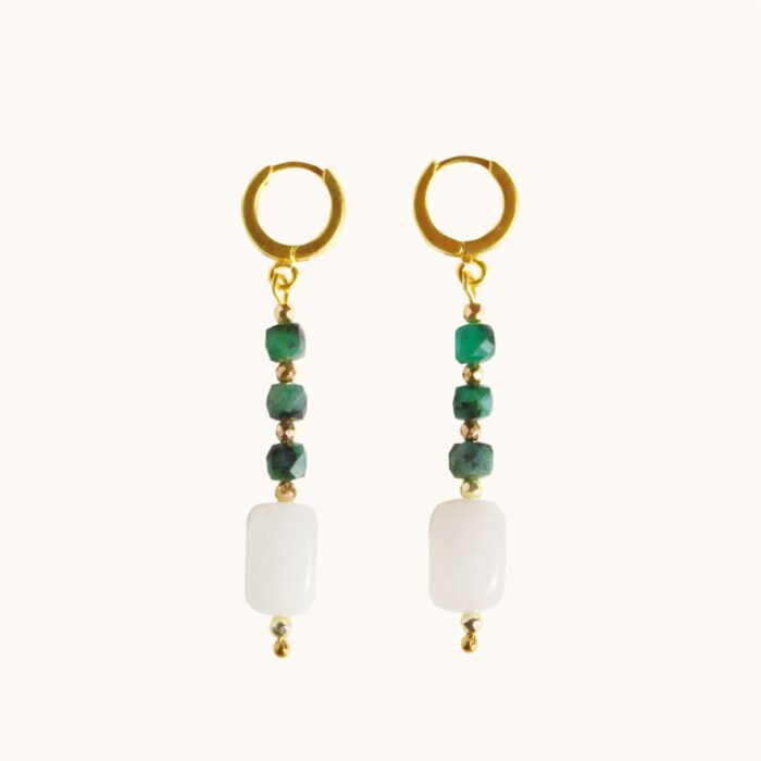 K36 Kolczyki ze szmaragdów, kryształu górskiego oraz srebra pozłacanego 24K