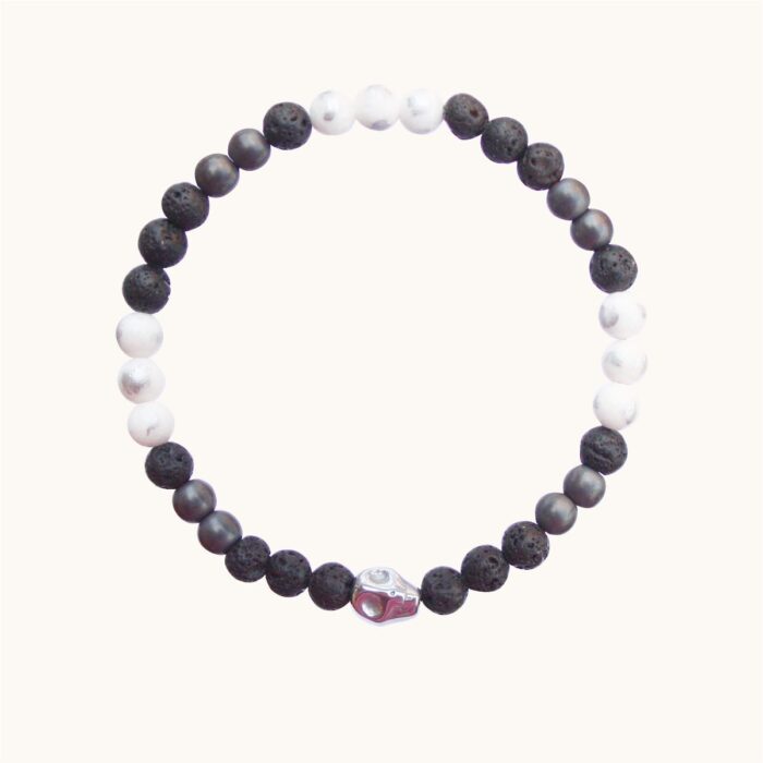 BME39 Bransoletka elastyczna z hematytów, lawy wulkanicznej i jadeitu