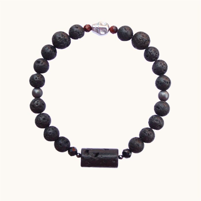 BME31 Bransoletka elastyczna z lawy wulkanicznej, hematytów, tygrysiego oka i turmalinów