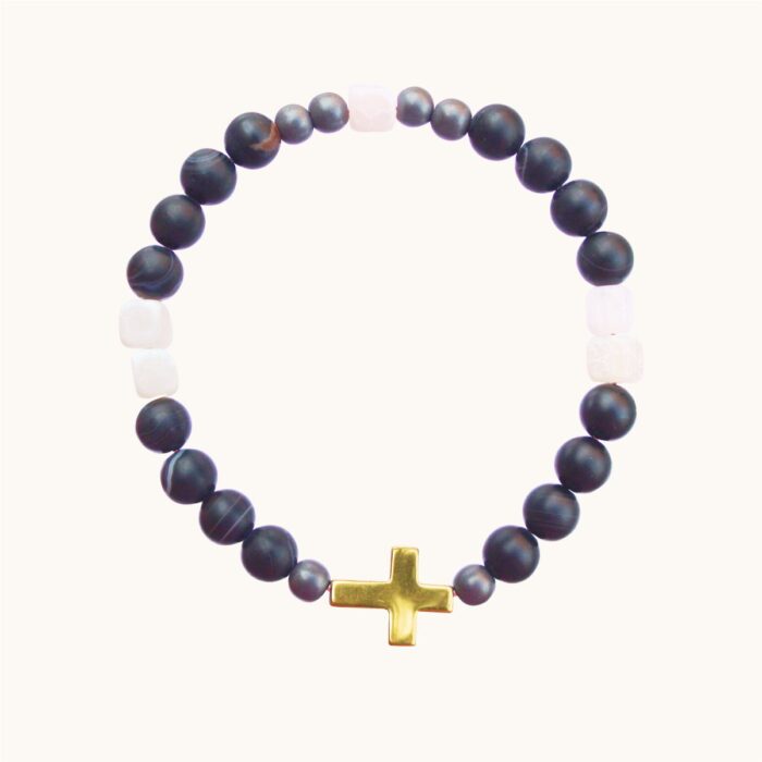 BME37 Bransoletka elastyczna z agatów i hematytów