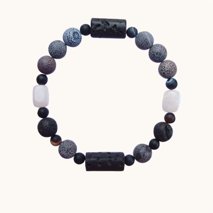 BME33 Bransoletka elastyczna z agatów, lawy wulkanicznej i kryształu górskiego