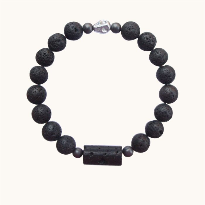 BME32 Bransoletka elastyczna z lawy wulkanicznej i hematytów