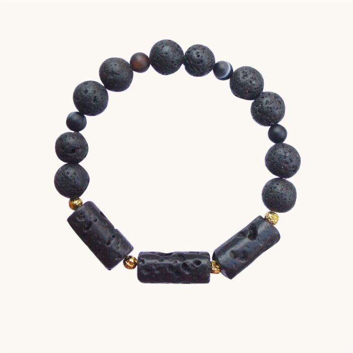 BME40 Bransoletka elastyczna z lawy wulkanicznej i agatów