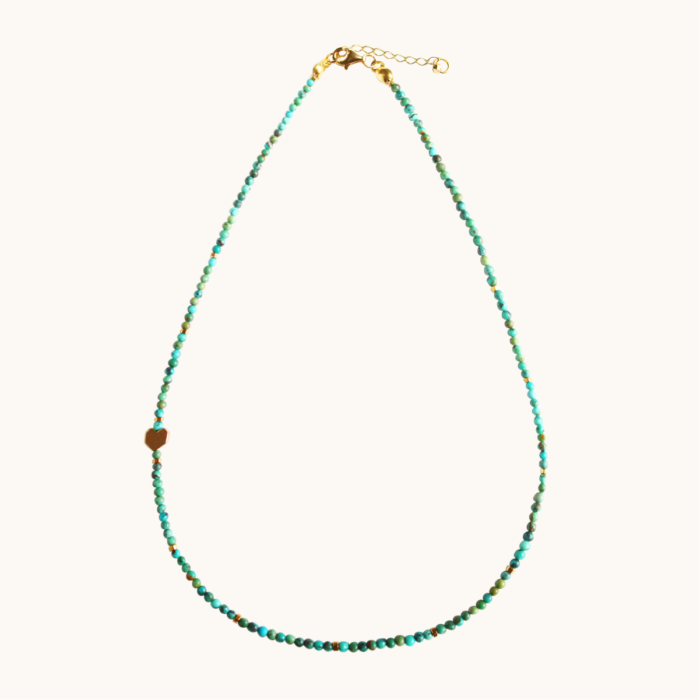 N58 Naszyjnik z turkusów z hematytem oraz srebrem pozłoconym 24K