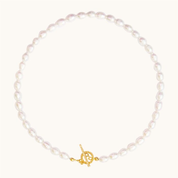 N69 Naszyjnik z pereł i srebra pozłacanego 24K
