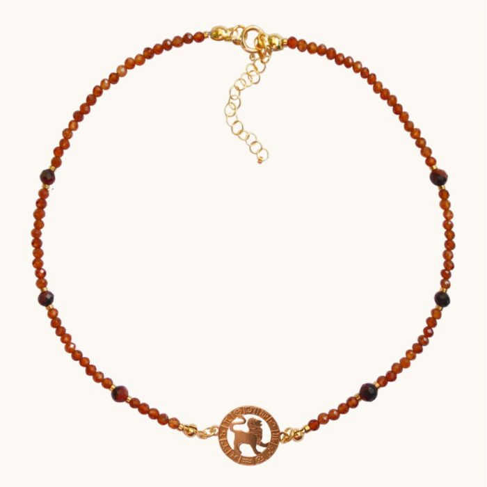 N68 Naszyjnik ze znakiem zodiaku - z granatów, tygrysiego oka oraz srebra z 24K złotem