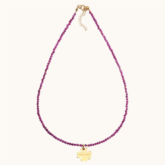 N67 Naszyjnik z rubinów z grawerem na srebrze pozłacanym 24K