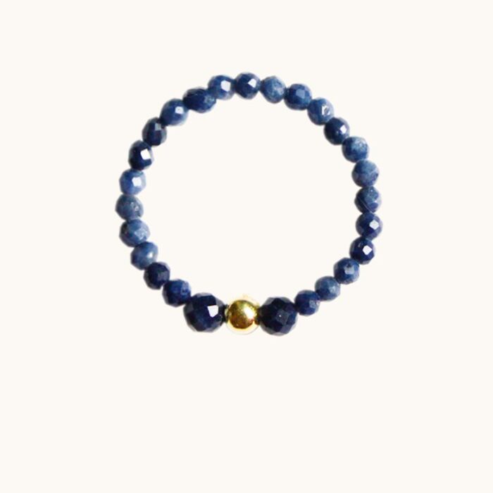 PE61 Pierścionek elastyczny z szafirów i srebra pozłacanego 24K