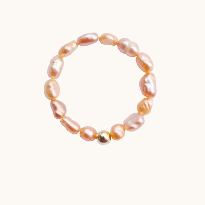 PE82 Pierścionek elastyczny z pereł i srebra pozłacanego 24K