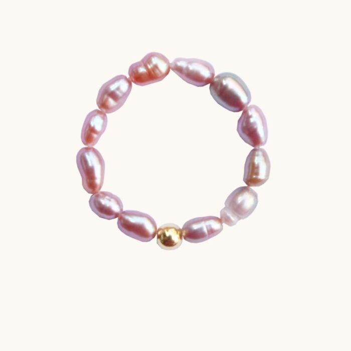 PE79 Pierścionek elastyczny z pereł i srebra pozłacanego 24K