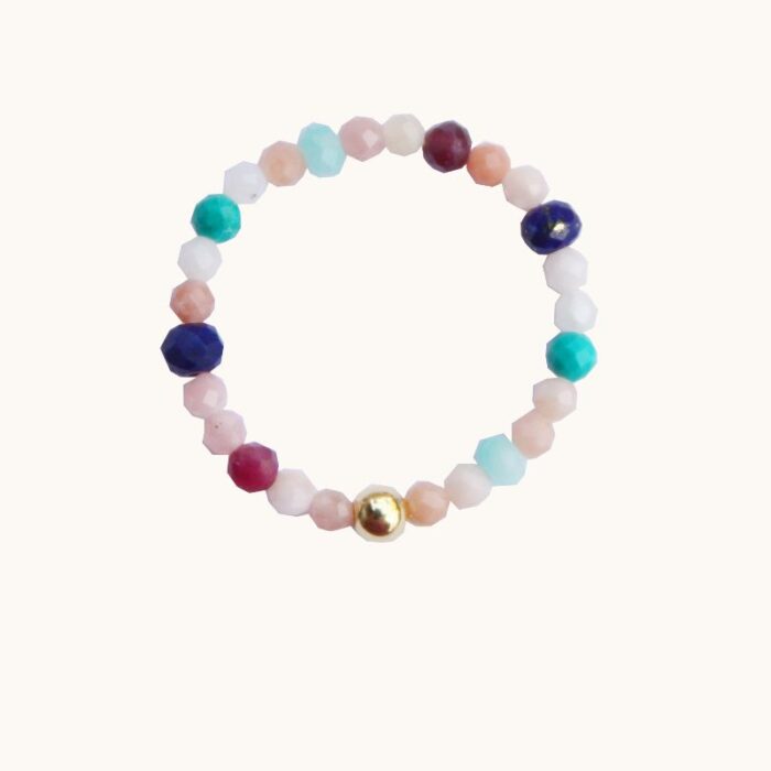 PE80 Pierścionek elastyczny z rubinów, opali, amazonitów, lapis lazuli i turkusów