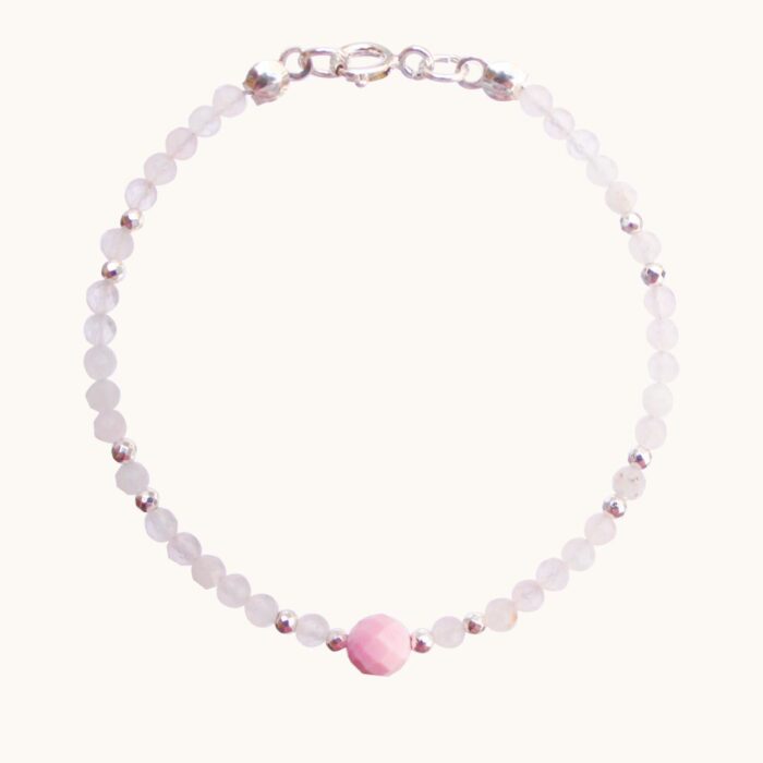 BDZ60 Bransoletka z kryształu górskiego i masy perłowej oraz srebra Ag925