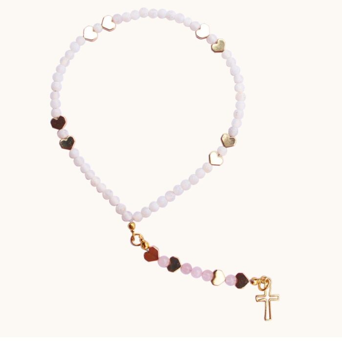 R4 Różaniec z agatów, hematytów, kwarcu różowego oraz srebra Ag925