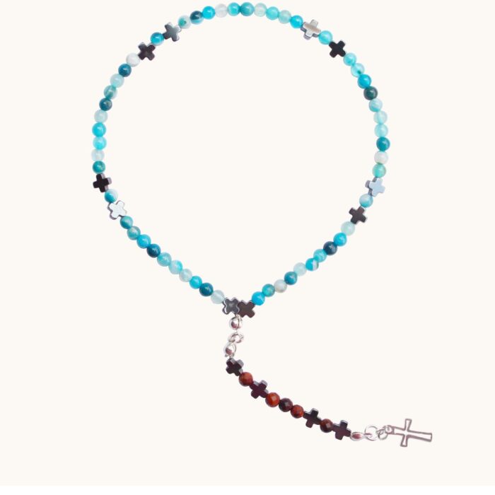 R3 Różaniec z agatów, hematytów, tygrysiego oka oraz srebra Ag925