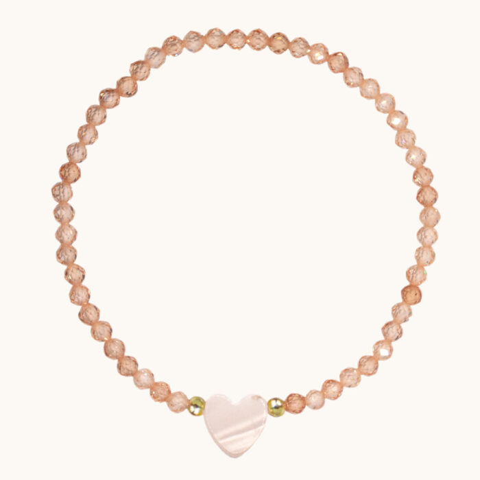 BDE108 Bransoletka elastyczna z cyrkonii, masy perlowej oraz srebra pozłacanego 24K