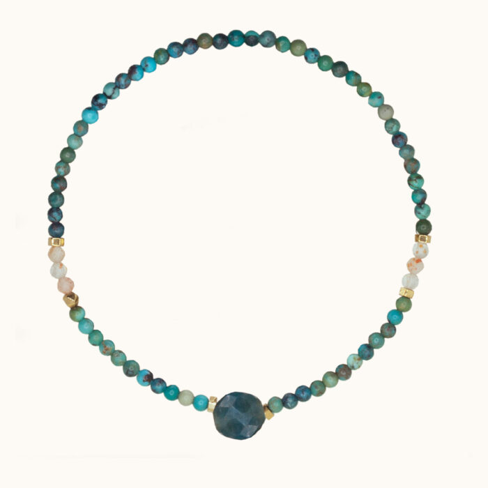 BDE104 Bransoletka elastyczna z turkusów, kamieni słonecznych i z apatytem