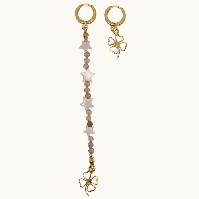 K40 Kolczyki z cyrkonii, z gwiazdkami z masy perłowej oraz ze srebrem pozłacanym 24K