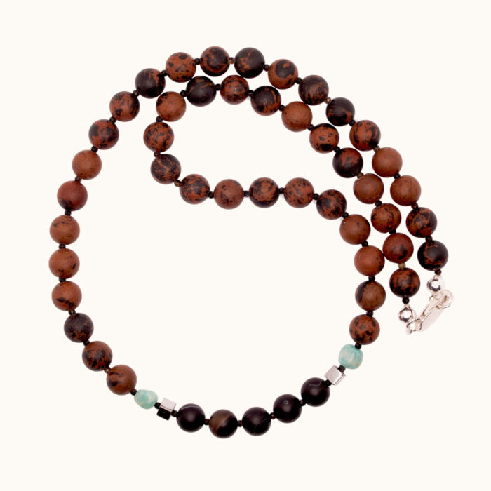 NM18 Naszyjnik z agatów, amazonitów i hematytów oraz srebra Ag925
