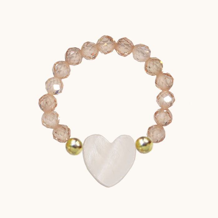 PE90 Pierścionek elastyczny z cyrkonii i masy perłowej oraz srebra pozłacanego 24K