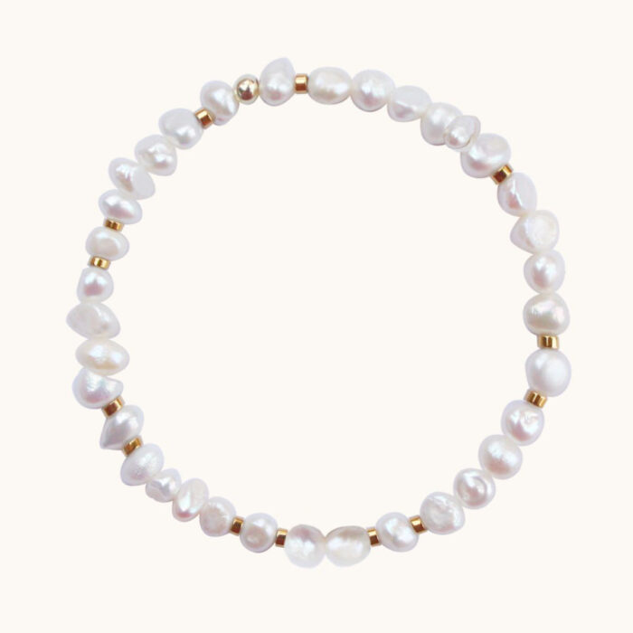 BDE114  BRANSOLETKA ELASTYCZNA Z PEREŁ I SREBRA 925 Z 24K ZŁOTEM