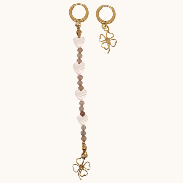 K41 KOLCZYKI Z CYRKONII, Z SERDUSZKAMI Z MASY PERŁOWEJ ORAZ ZE SREBREM POZŁACANYM 24K