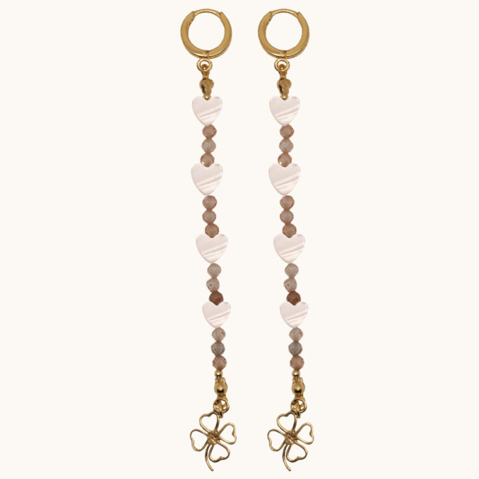 K43 KOLCZYKI Z CYRKONII, Z SERDUSZKAMI Z MASY PERŁOWEJ ORAZ ZE SREBREM POZŁACANYM 24K