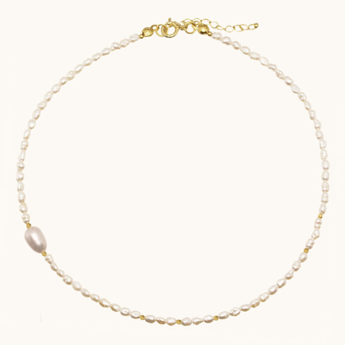 N82 NASZYJNIK Z PEREŁ ORAZ SREBRA Z 18K ZŁOTEM