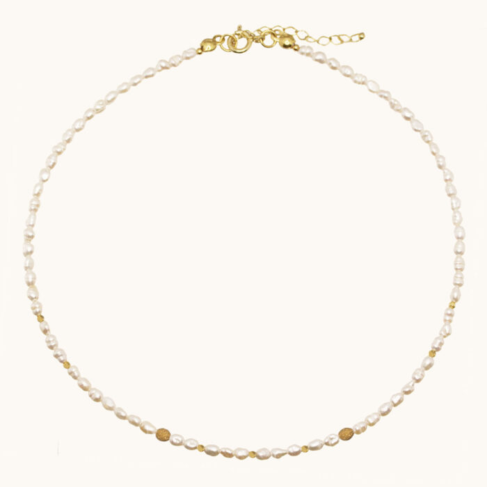 N79 NASZYJNIK Z PEREŁEK ORAZ SREBRA POZŁACANEGO 24K