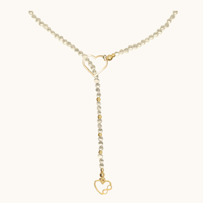N74 Naszyjnik z pereł z sercami oraz srebrem pozłacanym 24K