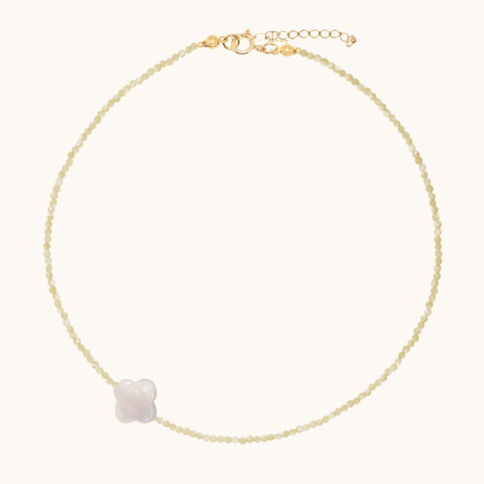 N73 Naszyjnik z masy perłowej z koniczyną oraz srebra z 24K złotem