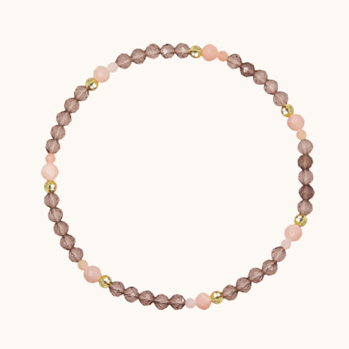 BDE117 Bransoletka elastyczna z kwarcu dymnego, opali oraz srebra pozłacanego 24K