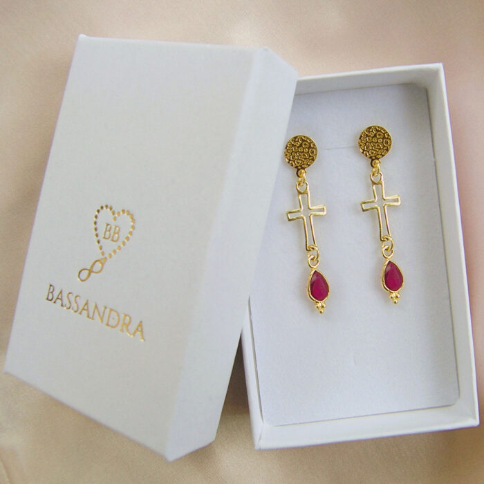 K48 Kolczyki z rubinem, ze srebra pozłacanego 24K