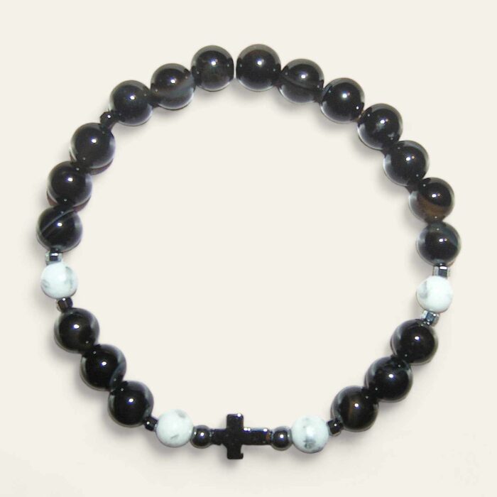 BME45 Bransoletka elastyczna z jadeitów, agatów i hematytów