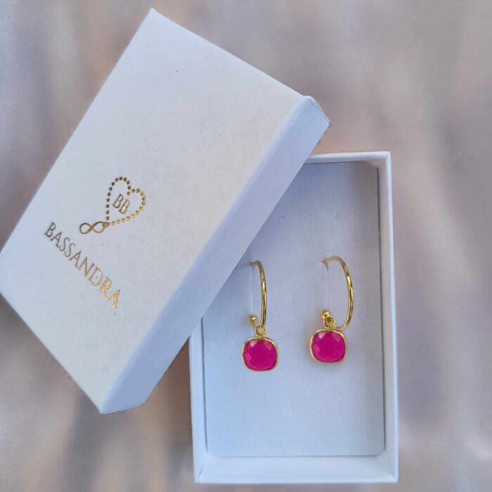 K47 Kolczyki z różowym agatem, ze srebra pozłoconego 24K